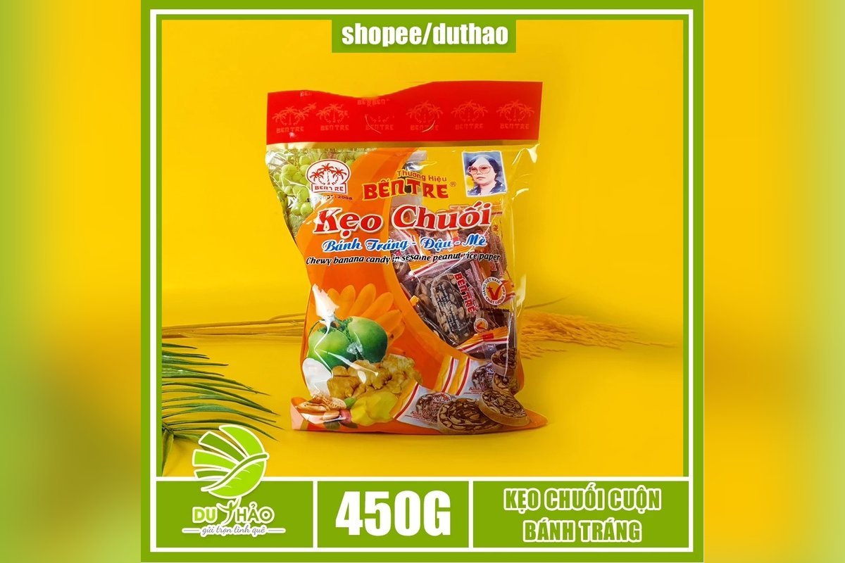 Kẹo chuối cuộn đậu phộng Bến Tre